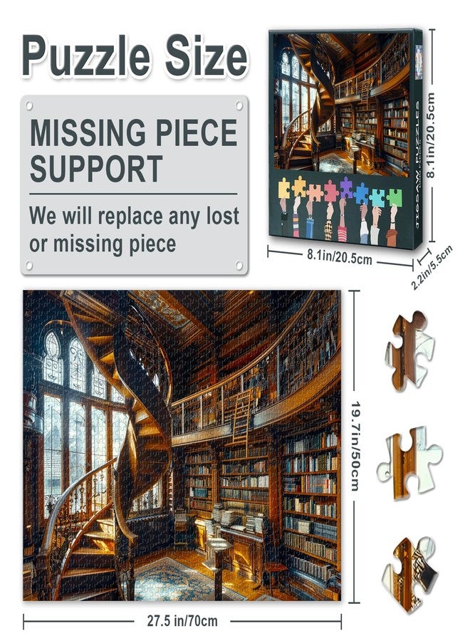 Rebotipy 1000 Piece Jigsaw Puzzle for Adults,Traditional Library Setting with a Spiral Staircase Puzzle Impossible Hard Difficult Challenging Puzzles for Bibliophilia Gift 19.7" x 27.5" - Image 3